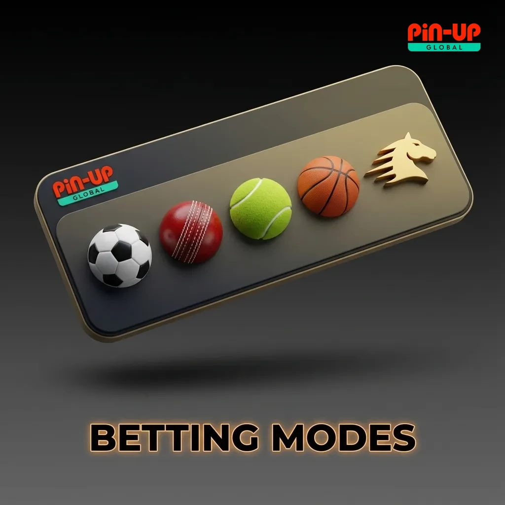 Pin-Up online betting modes featuring Prematch, Live, and Multi-Live options.