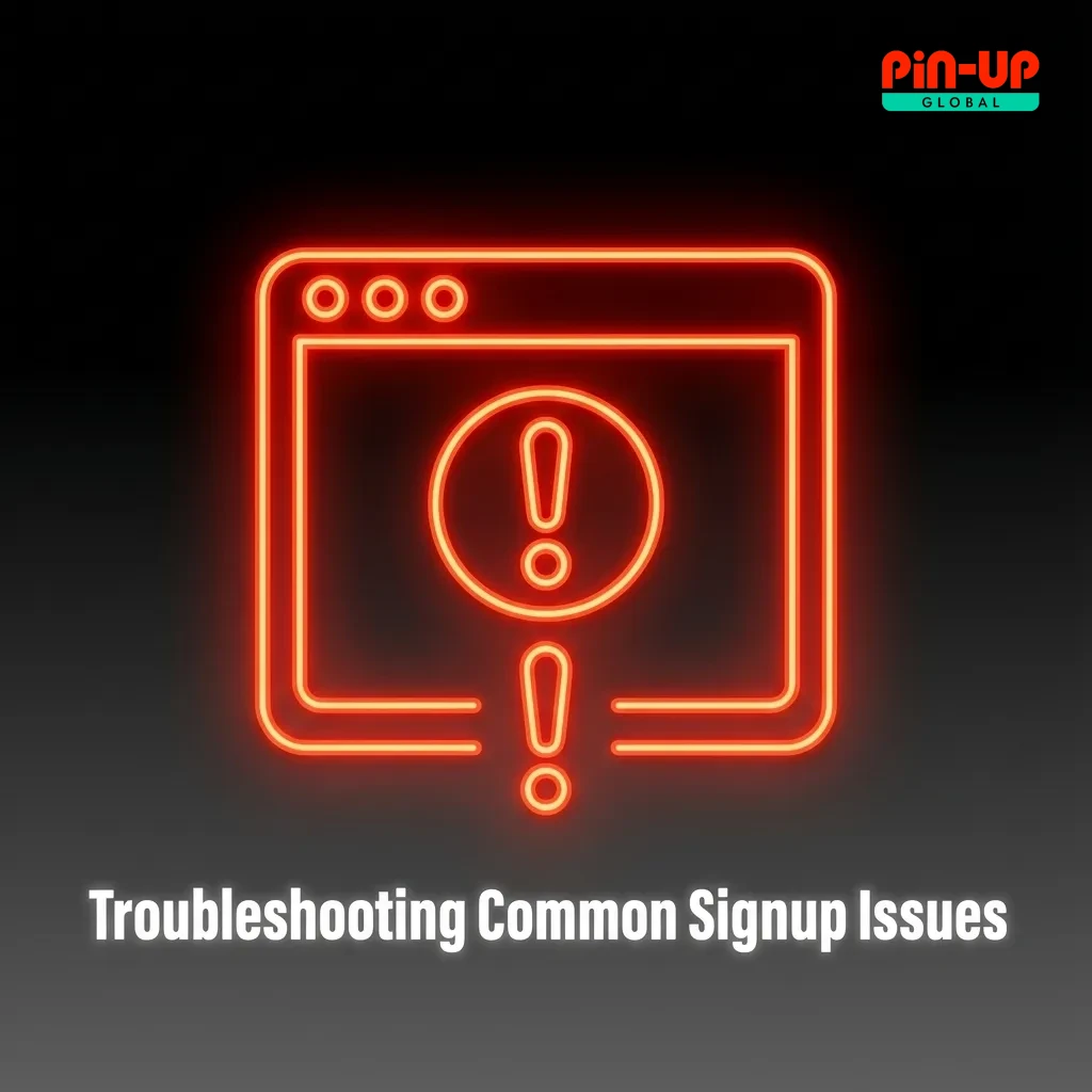 Table displaying solutions for common Pin-Up signup issues like SMS delays, existing emails, and format errors.