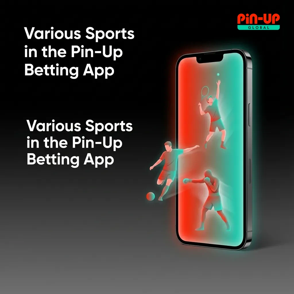 Pin-Up app interface showing sports options like cricket, football, tennis, kabaddi, and esports.