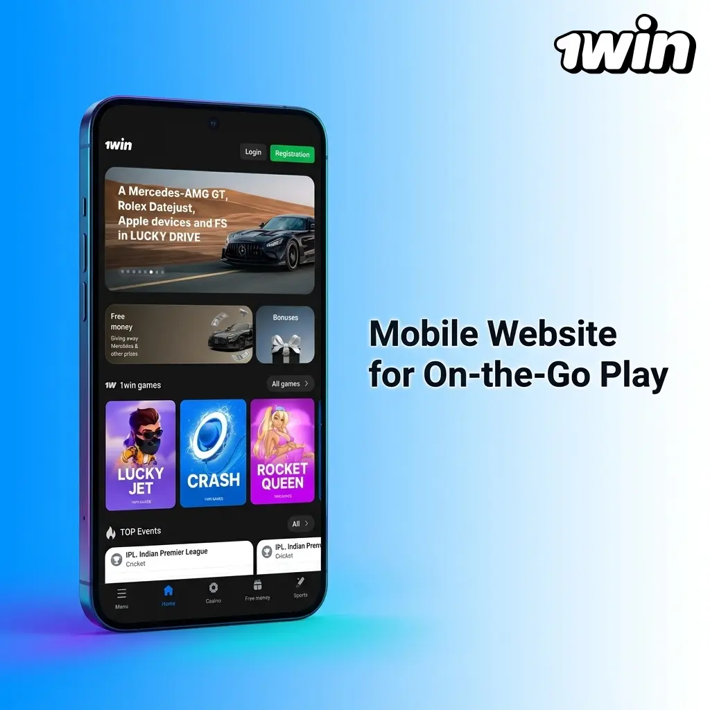 1win mobile website interface showing instant browser-based casino and sportsbook access on smartphone without download