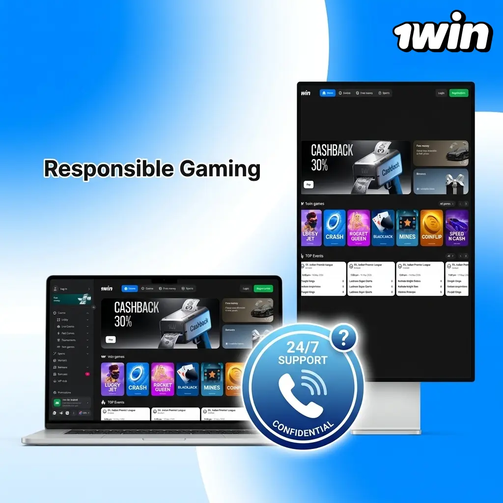 1win responsible gaming tools showing deposit limits, self-exclusion options, and session reminders for safe play