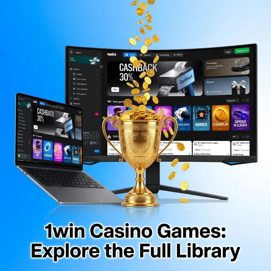 1win casino game library showing 12000+ titles including slots, live dealer tables, crash games and virtual sports