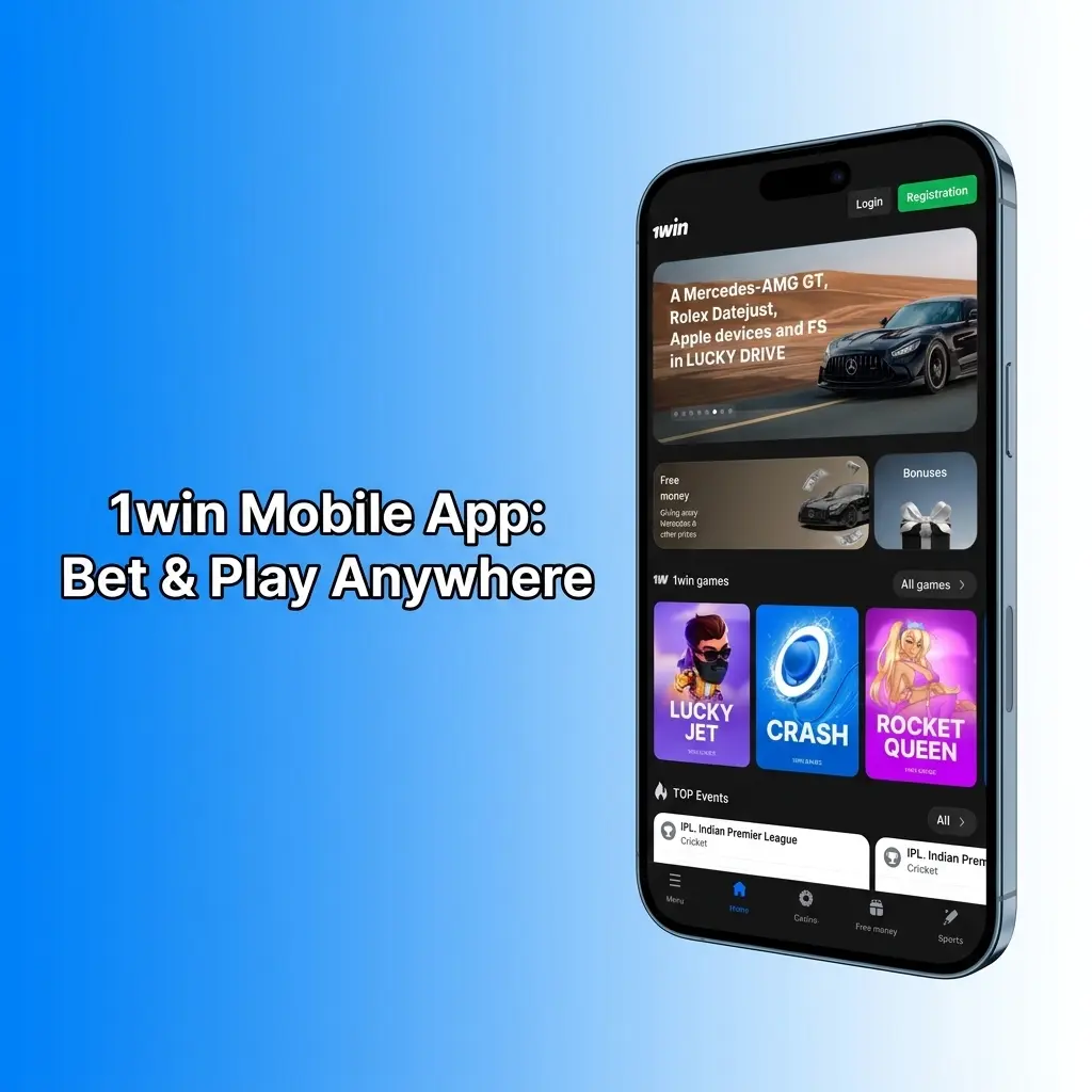 1win mobile app on Android and iOS showing sports betting, casino games, and UPI deposit features